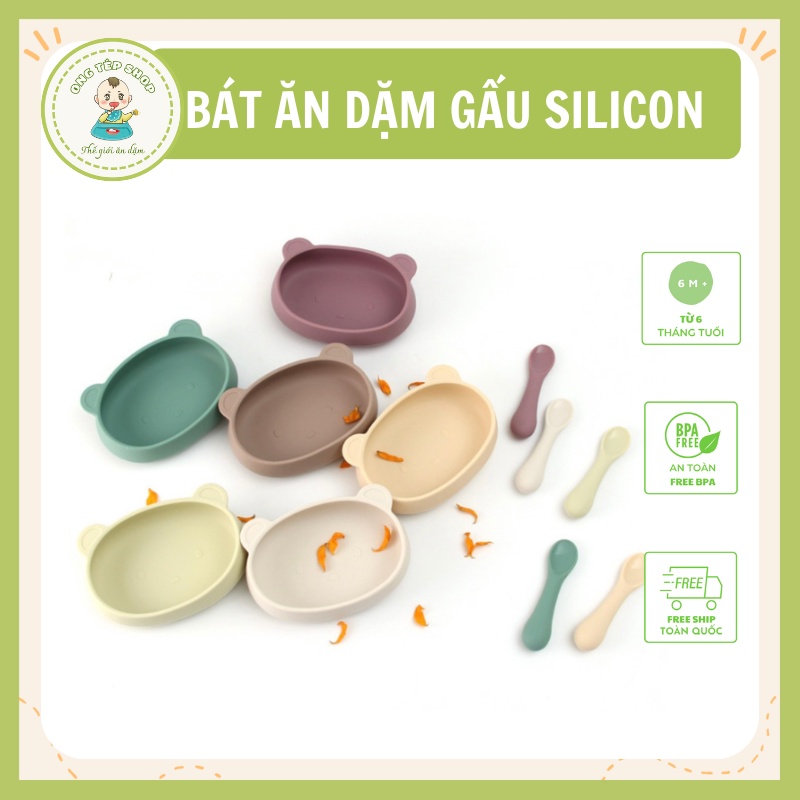 Bát ăn dặm silicon hình gấu xinh xắn cho bé Bobby Doll