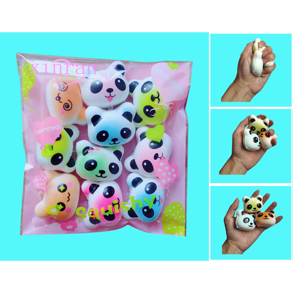 Set 10 Đồ Chơi Xốp Squishy Giảm Stress Hình Gấu Trúc Dễ Thương Cho Bé