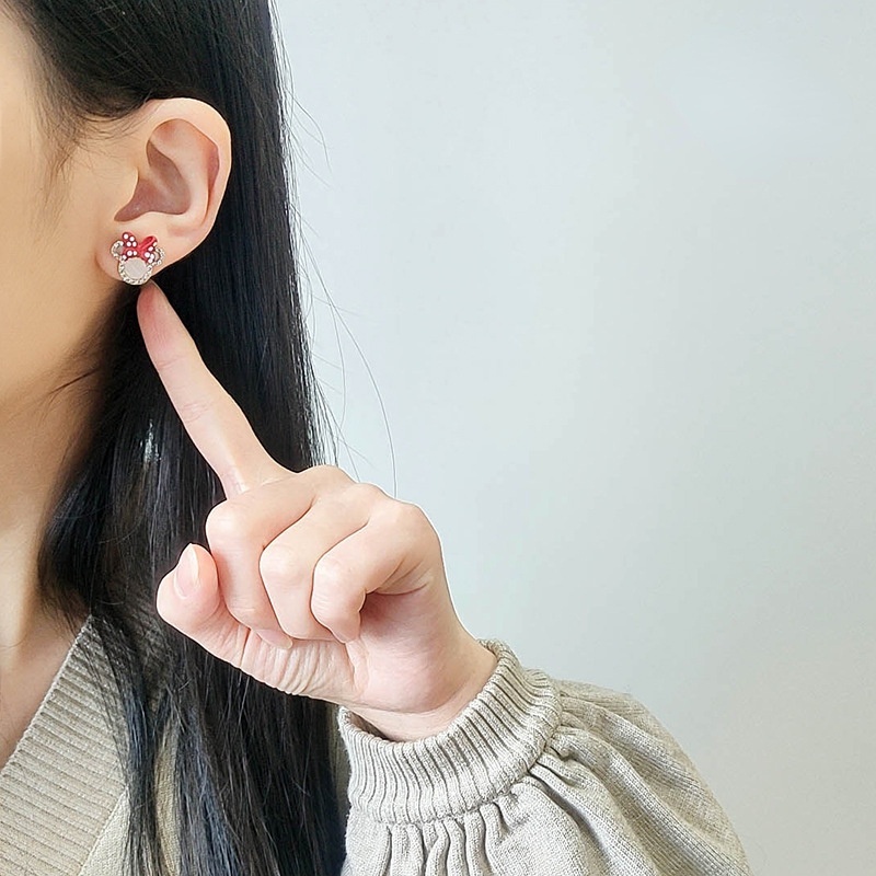 DISNEY Bông Tai Hình Chuột Mickey/ Minnie Màu Đỏ Xinh Xắn Thời Trang Cho Nữ