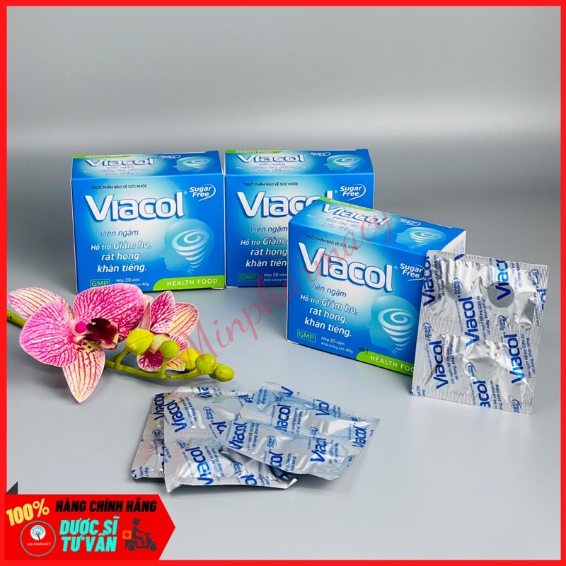 Viên ngậm hỗ trợ giảm ho, giảm khàn tiếng VIACOL Hộp 20 viên - Minpharmacy