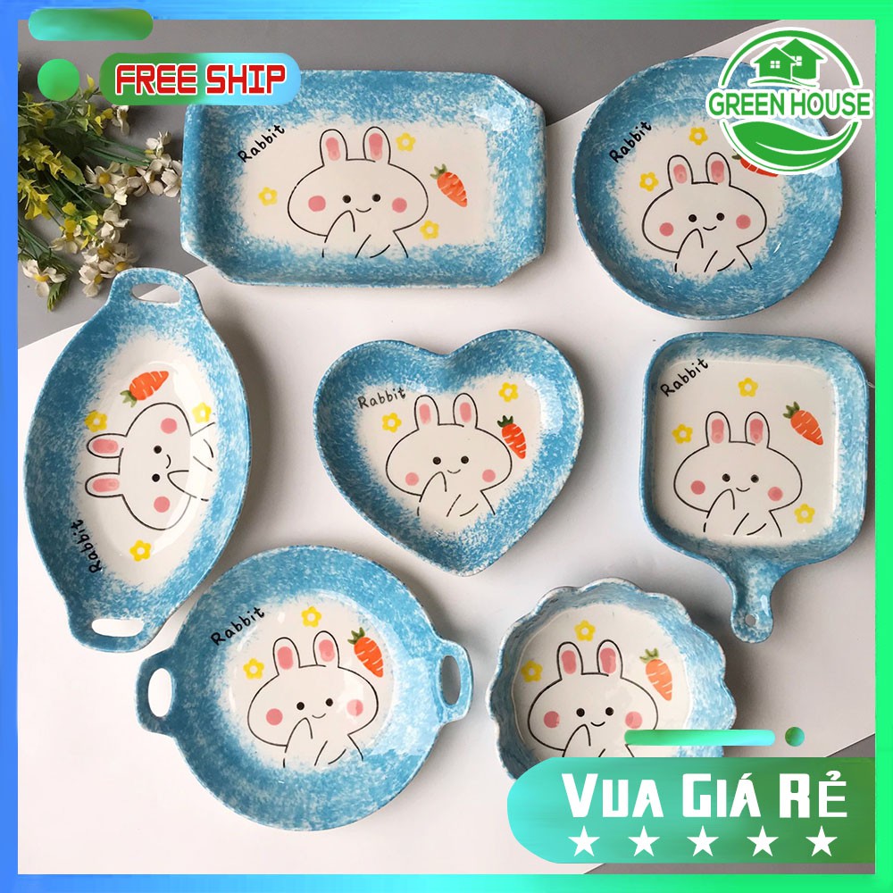 Green House - Set Bát Đĩa Thỏ Màu Xanh Biển, Bát đĩa ăn cơm ăn mì, decor bàn ăn dễ thương