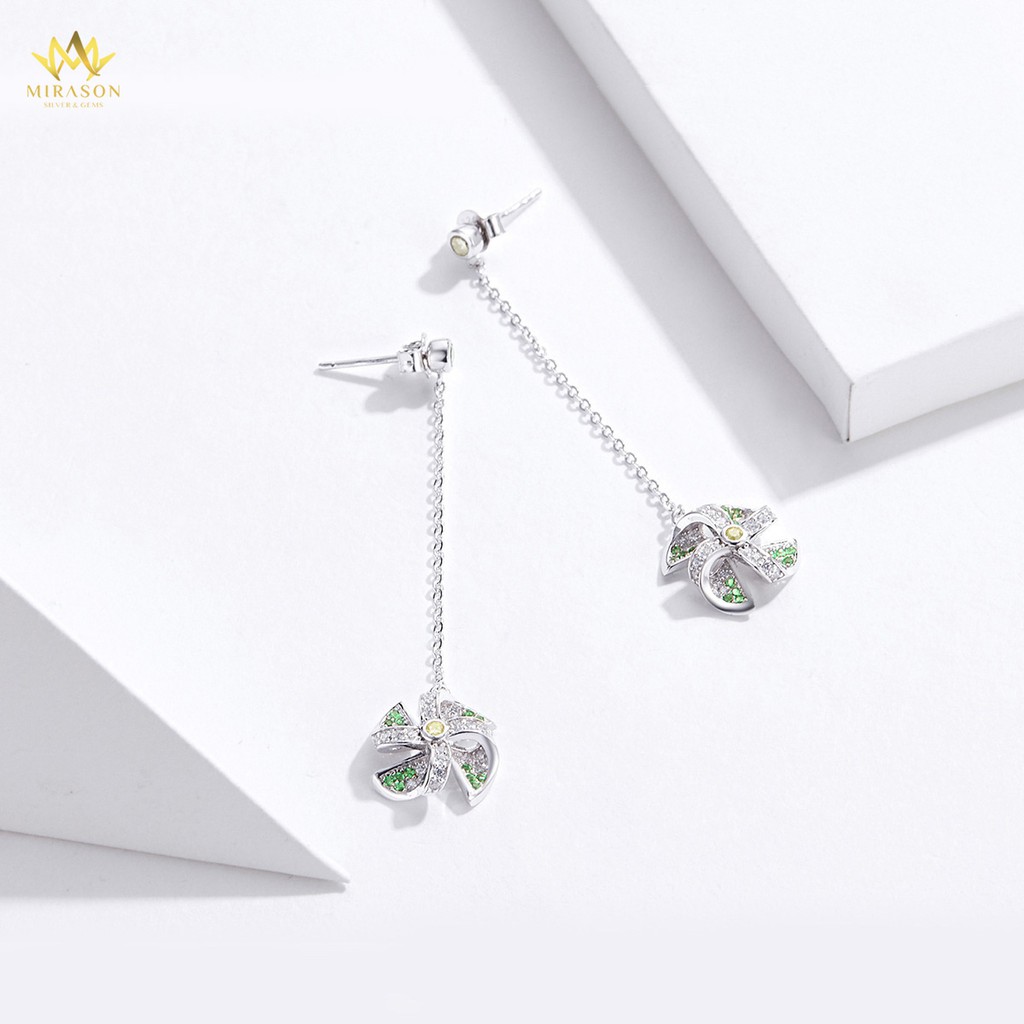 Khuyên Tai Bạc Nữ MIRASON Dáng Dài Đính Chong Chóng Nạm Đá Màu Sắc MBT052 - Bông Tai Nữ Bạc 925 Cao Cấp