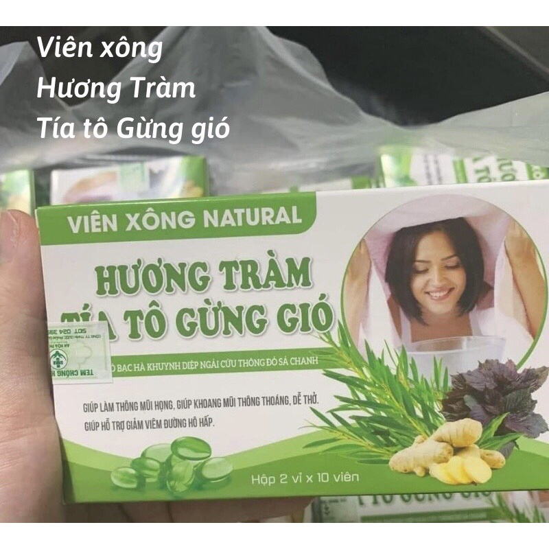 Viên xông thảo dược HƯƠNG TRÀM , BẠC HÀ, KHUYNH DIỆP, NGẢI CỨU, THÔNG ĐỎ, TÍA TÔ,  GỪNG GIÓ giúp thông mũi, giảm ho đờm