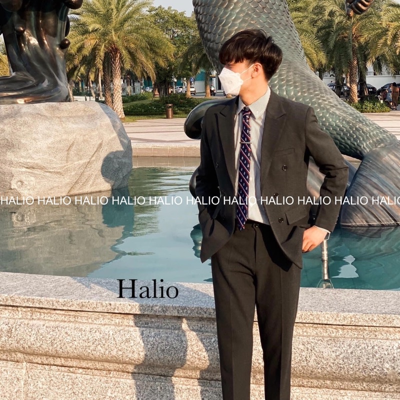 Set Vest nam xám đen ve nhọn, 6 khuy, dáng thoải mái, trẻ trung, lịch lãm - HALIOMAN