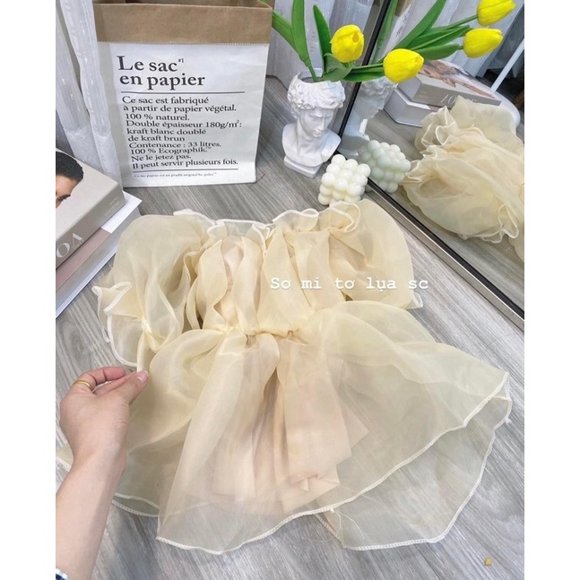 [Hàng Sẵn, Ảnh Thật] Áo Tơ Trễ Vai Ngực Bèo Nhún Sang chảnh Áo Cổ Vuông Tay Bồng Tiểu Thư Ulzzang Hot Hit