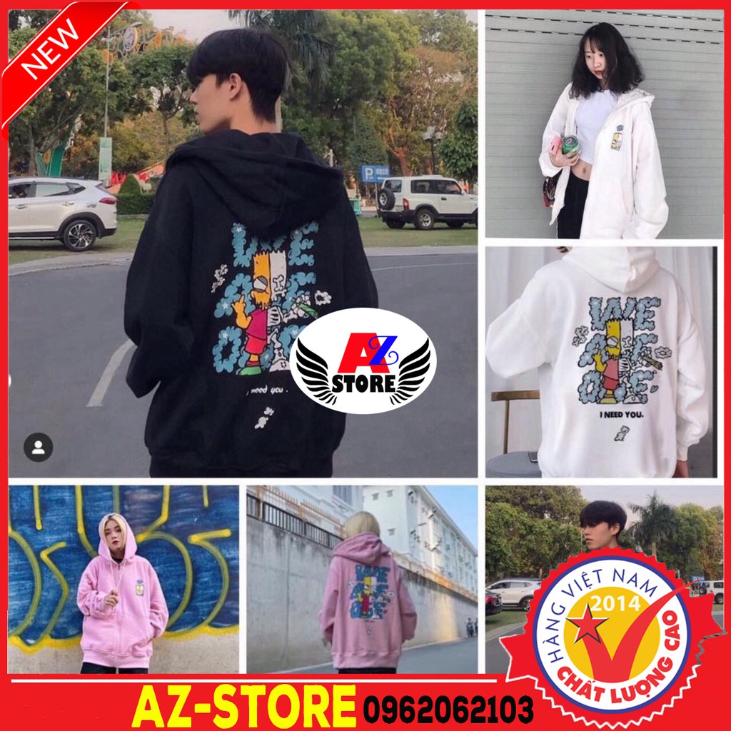 (loại dày) Áo khoác hoodie zip WE ARE ONE  Mới