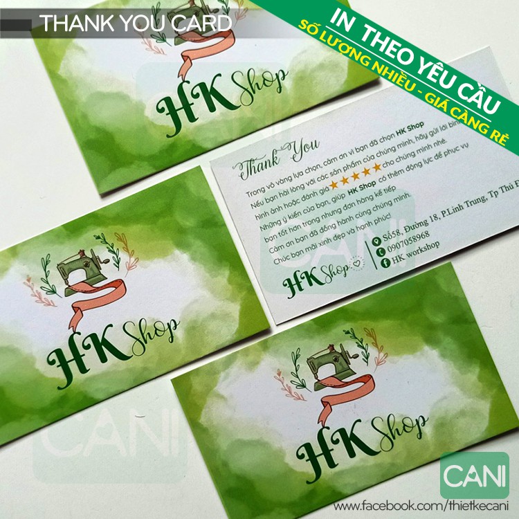 500c In theo yêu cầu Card thank you Nailbox Thiệp cảm ơn Phiếu quà tặng Giảm giá Thẻ liệu trình Nail box