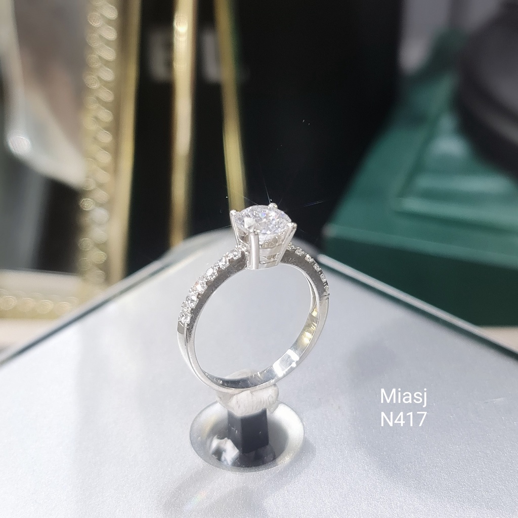 Nhẫn nữ bạc Ý 925 MiASJ N417 4 chấu nạm đá xoàng đá Cz bản mỏng thanh lịch | MiASJ