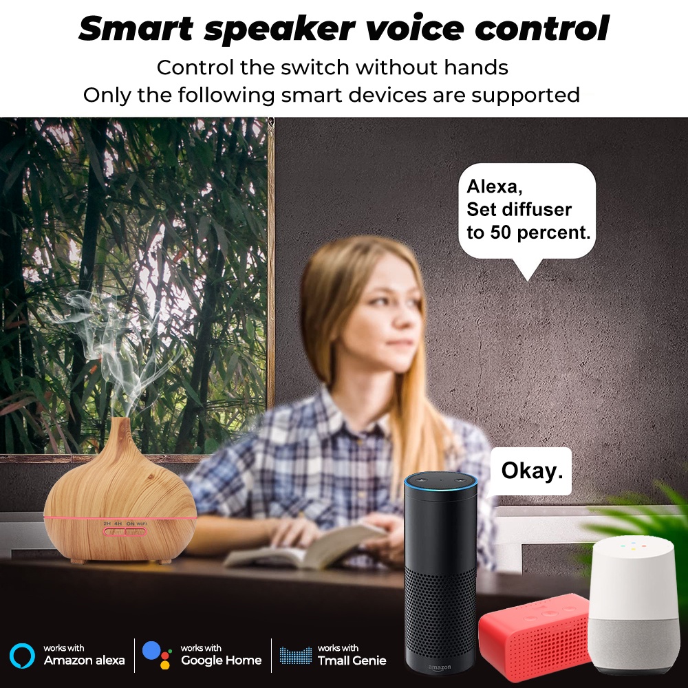 Máy Khuếch Tán Tinh Dầu Làm Ẩm Không Khí Thông Minh WiFi 400ml Có Đèn LED