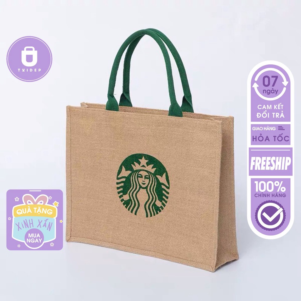 Túi cói đi biển đi chơi đi du lịch siêu đẹp mẫu mới 2021 in chữ Starbuc phong cách Hàn Quốc cực xinh