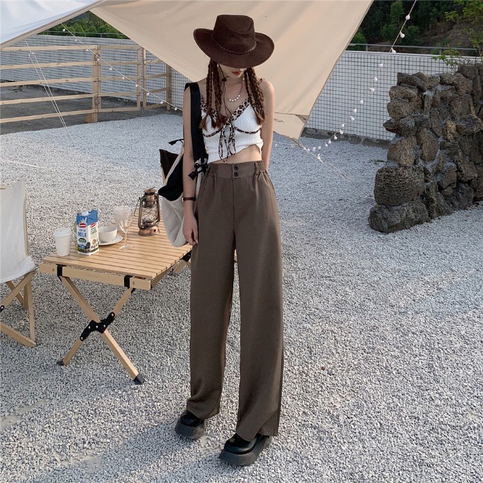 Quần Tây Ống Rộng Lưng Cao Thời Trang Cho Nữ