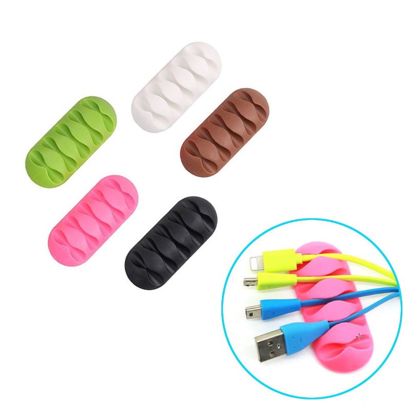 Thanh silicon 5 khe / 5 lỗ gắn cố định dây cáp sạc, dây điện,tai nghe, sắp xếp gọn gàng dây nhợ cho bàn làm việc, xe hơi