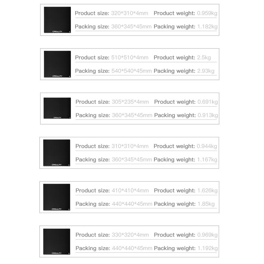 Tấm kính bàn in tinh thể Carbon Silicon Crystal Platform Glass Plate dùng cho máy in 3d Ender 6 size 290*290*4mm