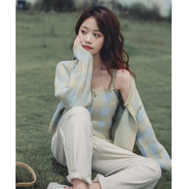 Set 2 chi tiết kẻ caro ô vuông nhiều màu- Miss girl