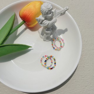 Nhẫn handmade hạt cườm màu cầu vồng hạt mảnh