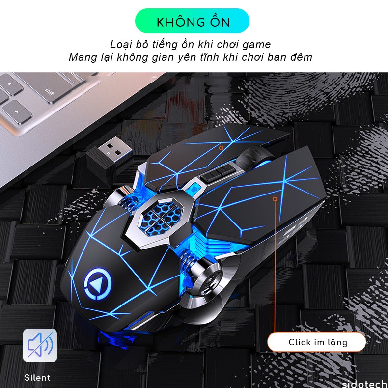 Chuột Máy Tính Gaming Không Dây SIDOTECH YINDIAO S7A Chơi Game Không Độ Trễ Chống Ồn Sạc Pin LED RGB - Hàng Chính Hãng