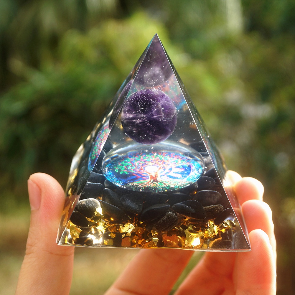 1 Máy Phát Điện Năng Lượng Kim Tự Tháp Orgone Thạch Anh Tím Peridot Tự Nhiên Pha Lê Chữa Bệnh Orgonite