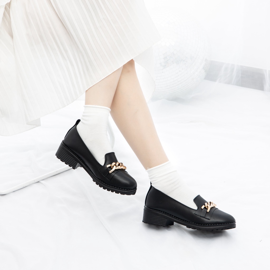 Giày MWC 9609 - Giày Oxford Đế 3CM, Oxford Da Đính Móc Xích Phong Cách Ulzzang Hàn Quốc