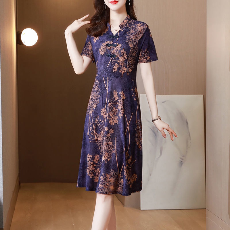 Đầm Sườn Xám Cách Tân Dáng Rộng Phối Túi Thời Trang Thanh Lịch