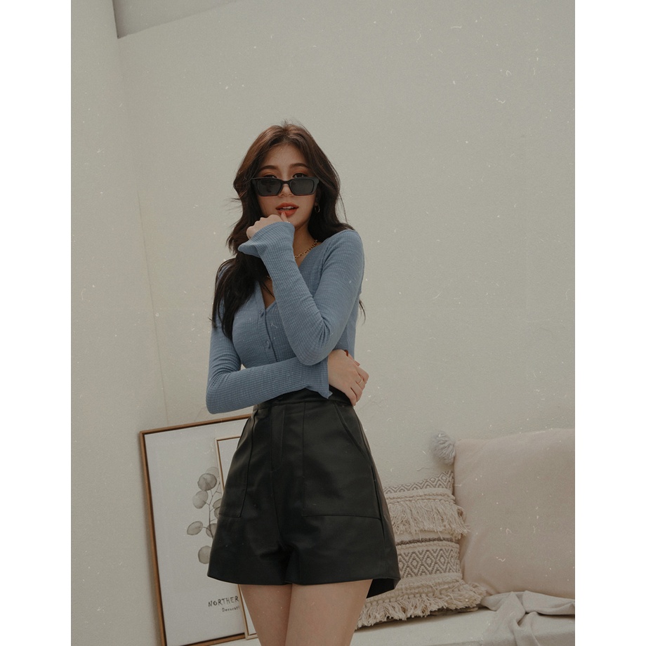 Quần short da lưng cao túi trước nữ Air Space 2131823014