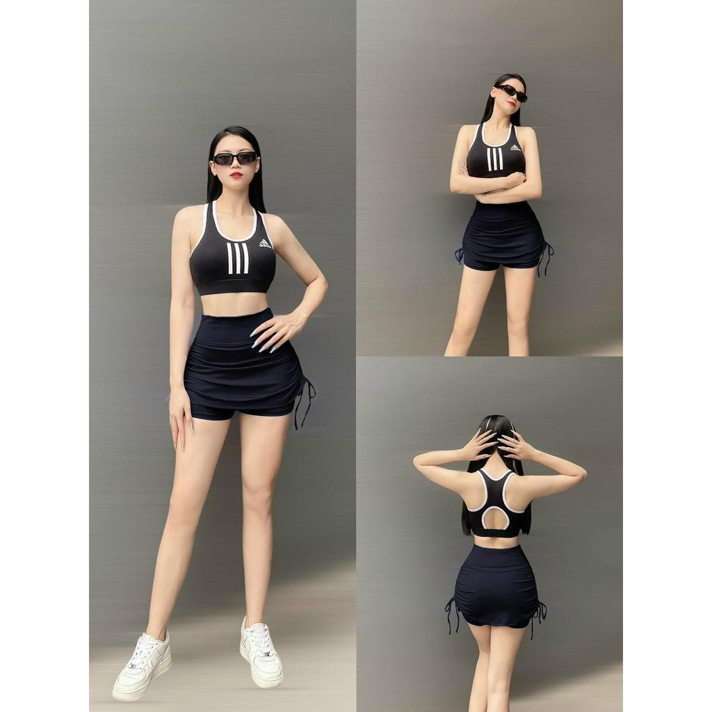 Đồ tập gym nữ Hot trend Áo Bra Das mix Chân váy rút dây 2 bên co giãn thoáng mát tập gym, yoga, zumba, fitness(sẵn mút