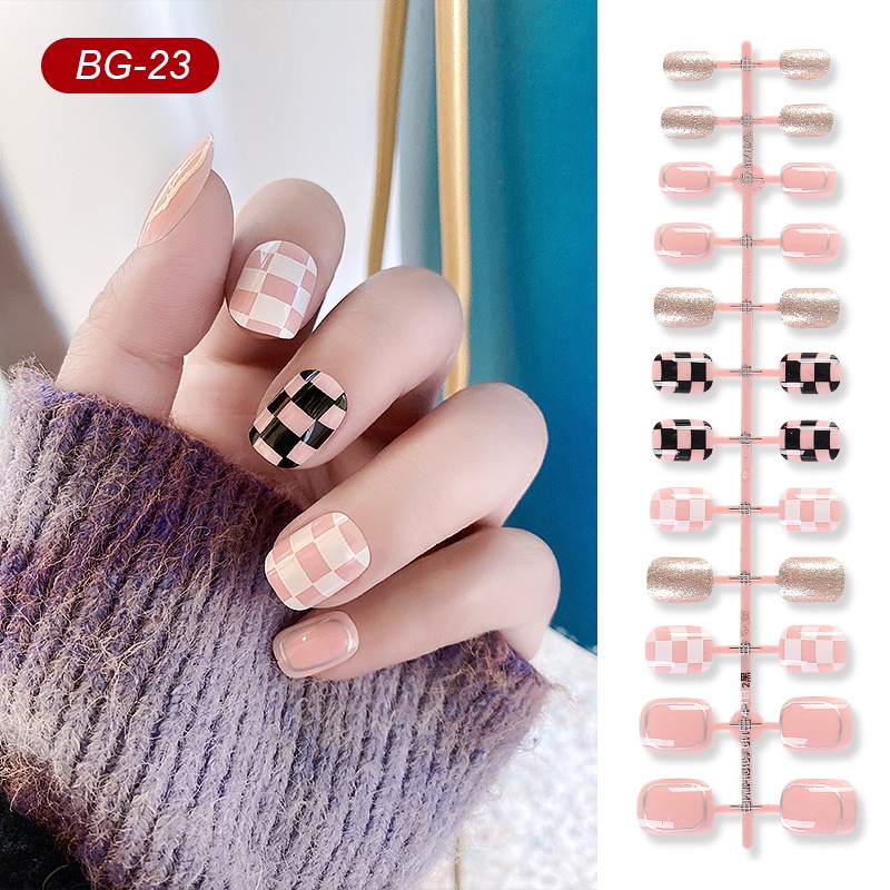 [Hàng mới về] Bộ 24 móng tay giả đính nơ họa tiết bầu trời xanh thời trang<br>