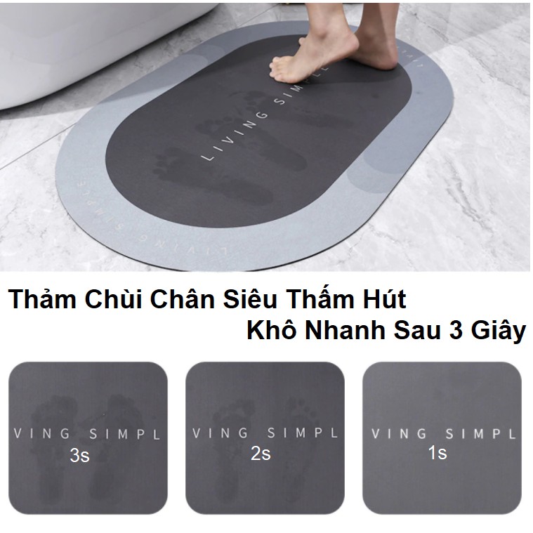 Thảm Lau Chân, Siêu Hút Nước Sau 3 Phút - Thảm Chùi Chân Living Simple Đa Năng - Chất Liệu Chống Trơn Trượt