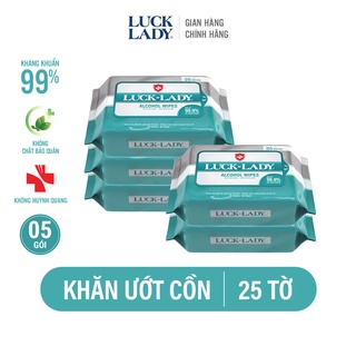 Combo 5 gói khăn ướt cồn Luck Lady 25 tờ/ gói