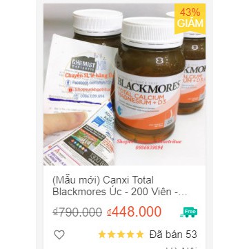 Canxi total, magie, d3 blackmores bone health total calcium magnesium vitamin d3  úc 200 viên, hỗ trợ xương khớp