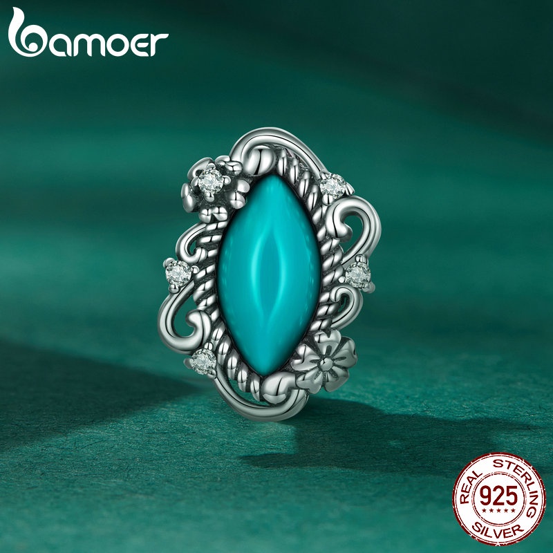 Hạt xỏ BAMOER bạc 952 đính đá ngọc lam nhân tạo