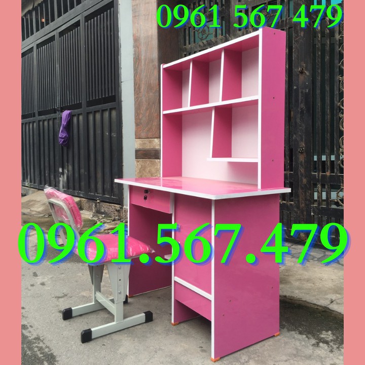 Bàn Học sinh Liền kệ rộng 1m kèm ghế tăng giảm bọc nệm - màu hồng tặng sticker | BigBuy360 - bigbuy360.vn