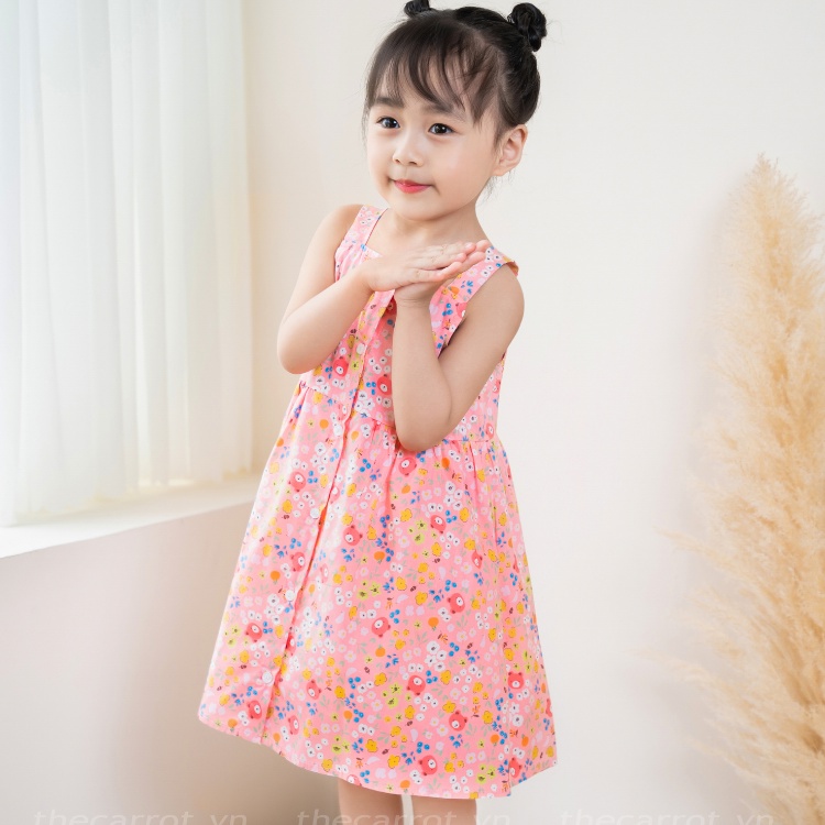 Váy Bé Gái Carrot Hai Dây, Họa Tiết Gấu Teddy Hồng, Teddy Vàng, Chất Liệu Thô Cotton Thấm Hút Mồ Hôi