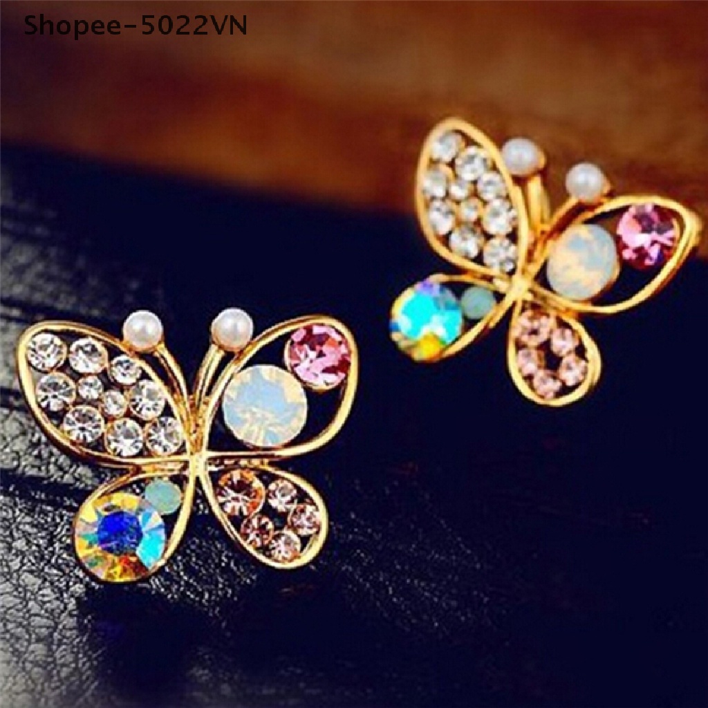 Bông Tai Hình Bướm Rỗng Đính Đá Đáng Yêu Shopee-5022VN