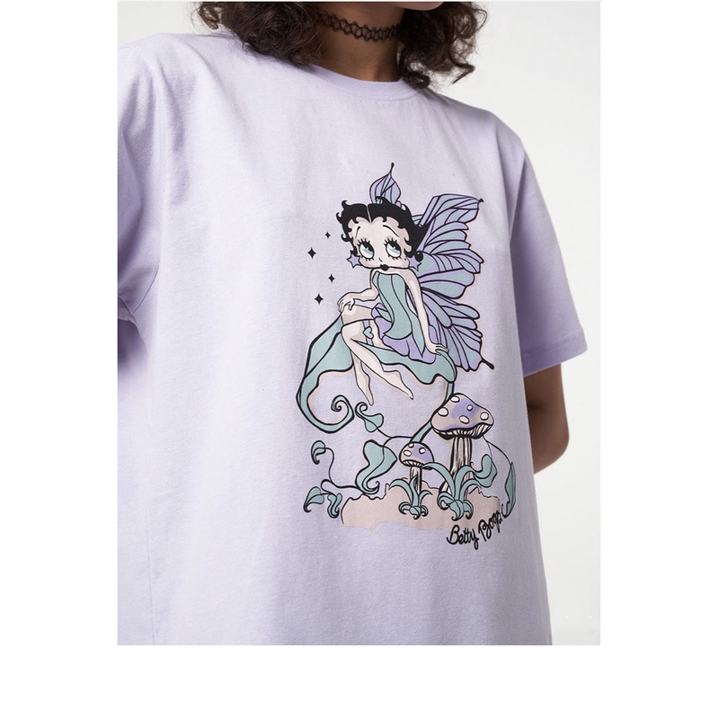 Áo thun âu mỹ cao cấp Fairy tím pastel phong cách đường phố unisex retro