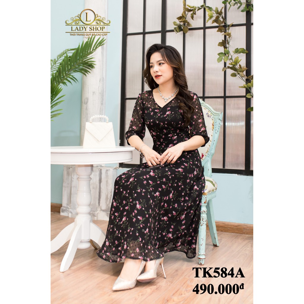 Váy Đầm trung niên maxi voan thời trang thiết kế Ladyshop TK584