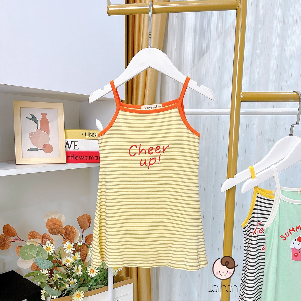 Váy 2 Dây Bé Gái Minky Mom Vải Thun Lạnh Hoạ Tiết Hoa Quả Kẻ Ngang, Đầm Cho Bé Mặc Hè Điệu Đà MKMV2203