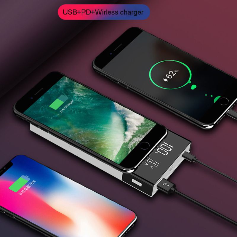 Hộp Sạc Nhanh Không Dây Qi QC3.0 USB Type C PD 6x 18650 Cho Điện Thoại Di Động