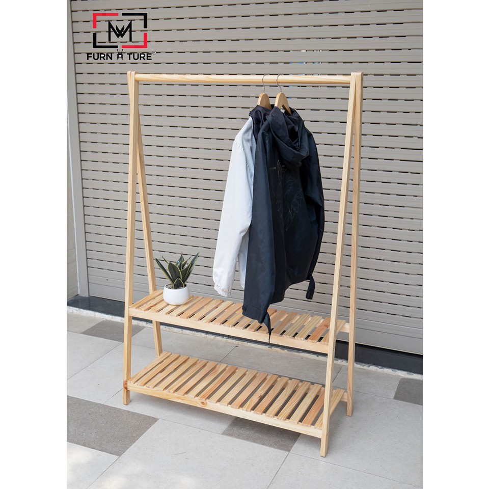 Giá treo quần áo 2 tầng chữ A màu gỗ thương hiệu MW FURNITURE - Size lớn 100x38x148 cm