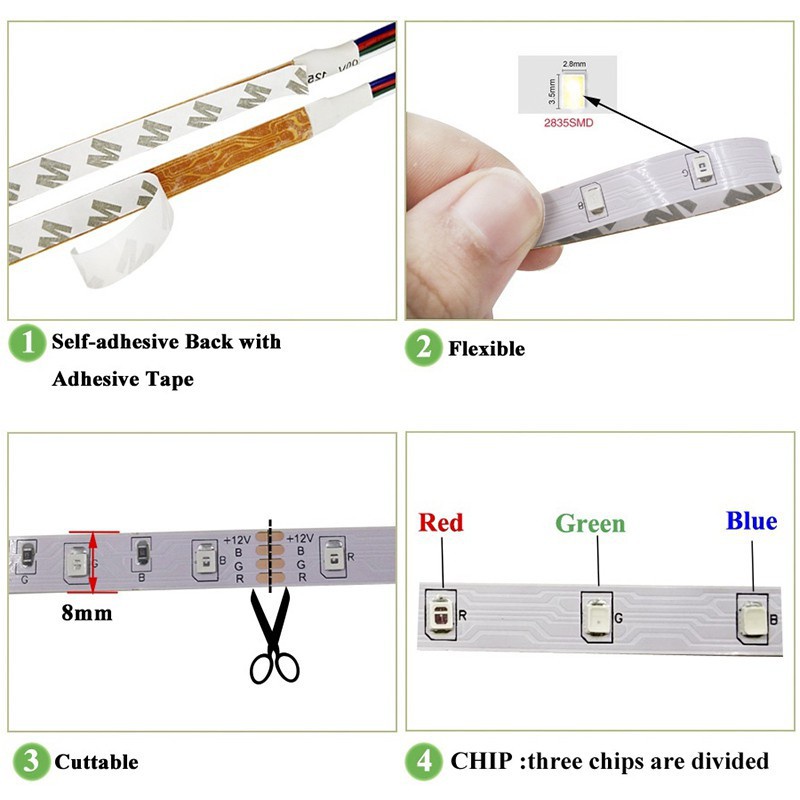 10M Full Set DC12V 2835 3528 RGB Color Changing LED Strip Lights with IR Controller 24key Remote for Home Lighting Room and Festival Celebration Flexible Tape