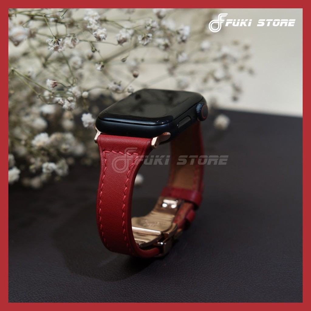 [DÂY DA THẬT] DÂY DA BÊ SWIFT MAY TAY THỦ CÔNG MÀU ĐỎ RƯỢU BẢN NHỎ CHO APPLE WATCH SERIES 1=&gt;7 (BẢO HÀNH 1 NĂM)