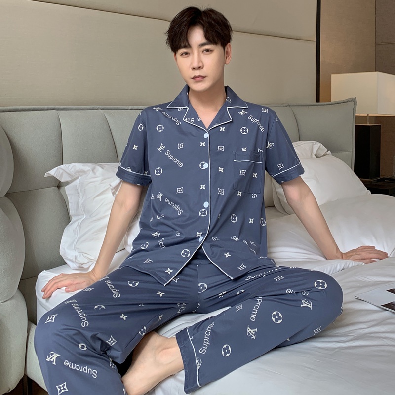 Bộ Đồ Ngủ Tay Ngắn Chất Liệu Cotton Thời Trang Hàn Quốc Cho Nam