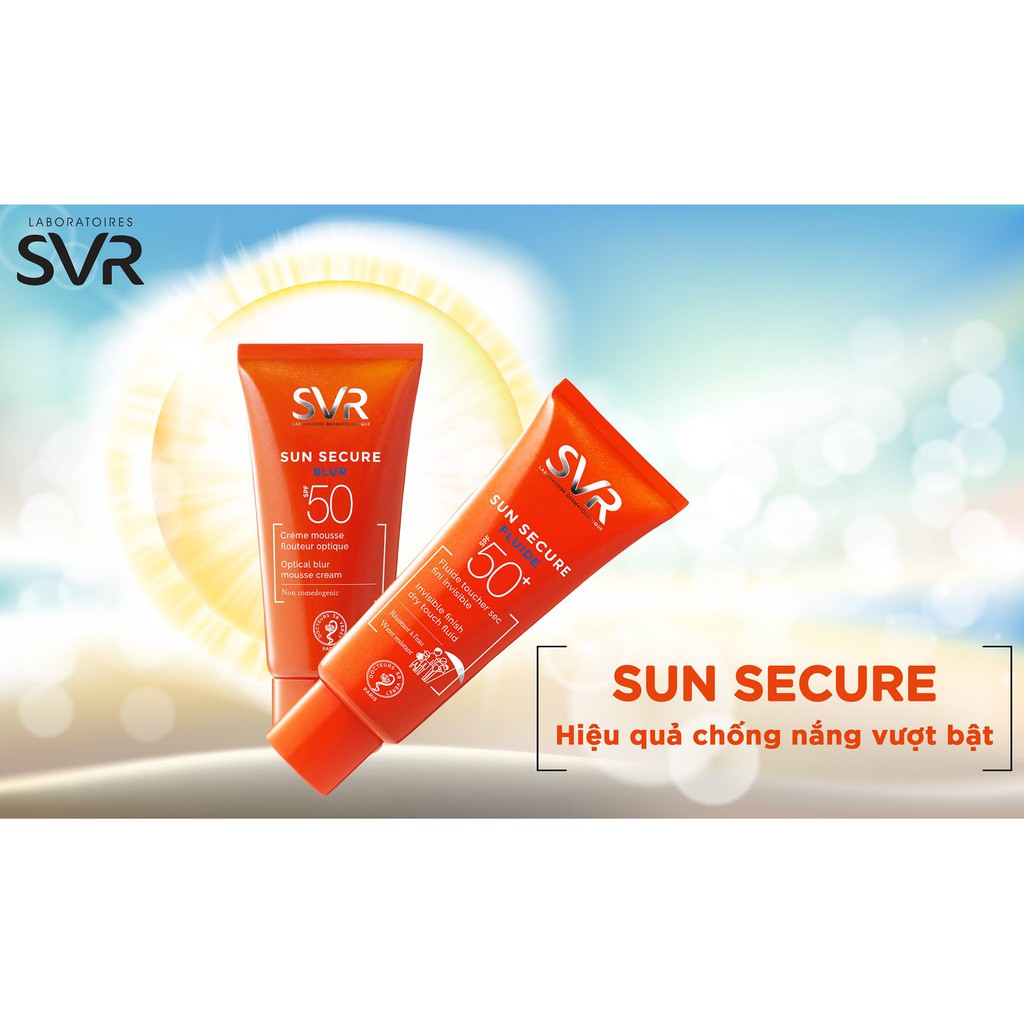 Kem chống nắng SPF50 dạng lỏng, không nhờn dính SVR sun secure fluide SPF50+ 50ml TẶNG mặt nạ Sexylook (Nhập khẩu)