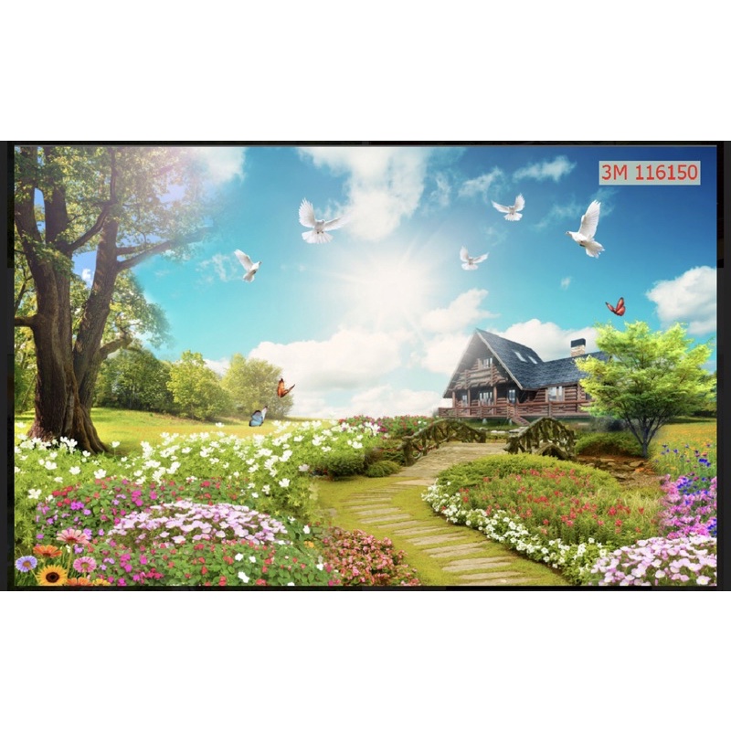 Tranh phong cảnh đồi núi dán tường 3d. tranh in vải lụa siêu bền chống ẩm mốc