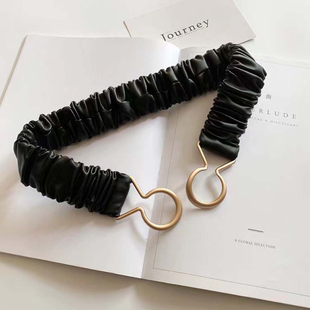 Thắt lưng co giãn khóa kim loại hình học màu đen đơn giản cho nữ