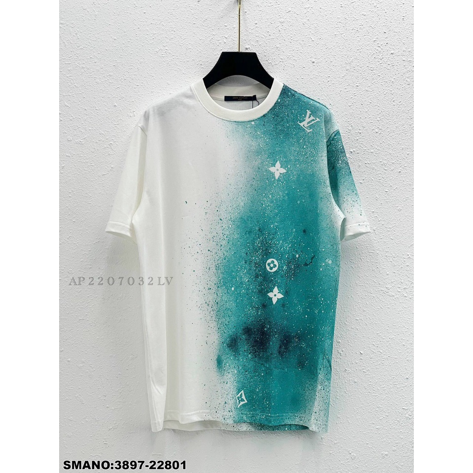 Áo Phông Nam Lv Màu Loang Nửa Áo Phối Họa Tiết Dập Vân - Áo Thun Nam Nữ Lv Chất Cotton Thoáng Mát DT STORE MENWEAR