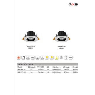 Đèn LED âm trần Glory 5W(ánh sáng 3000k,4000k)