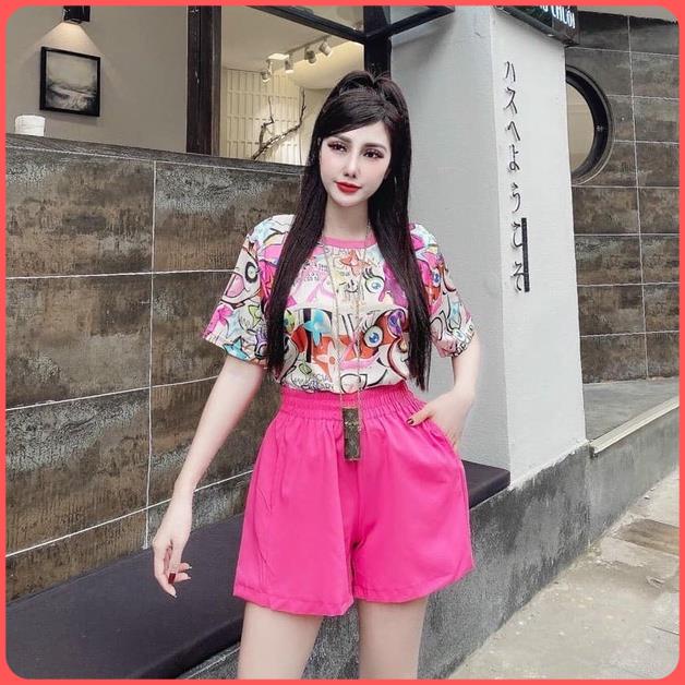 Đồ bộ mặc ở nhà nữ bigsize KONI Set bộ nữ dễ thương áo lụa quần đùi đẹp từ 45-67kg thời trang K19 .