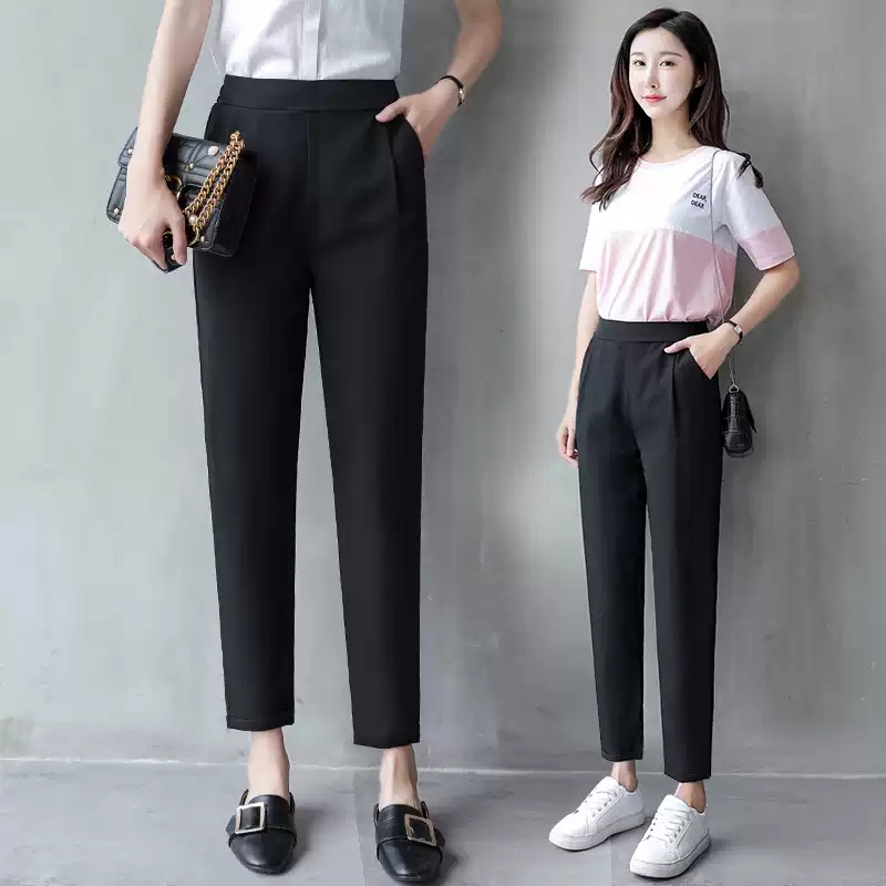 Quần Baggy nữ công sở cạp chun chất vải tuyết mưa mềm - Kiểu Quần tây bigsize nữ lưng cao màu đen mặc Đi làm - đi học