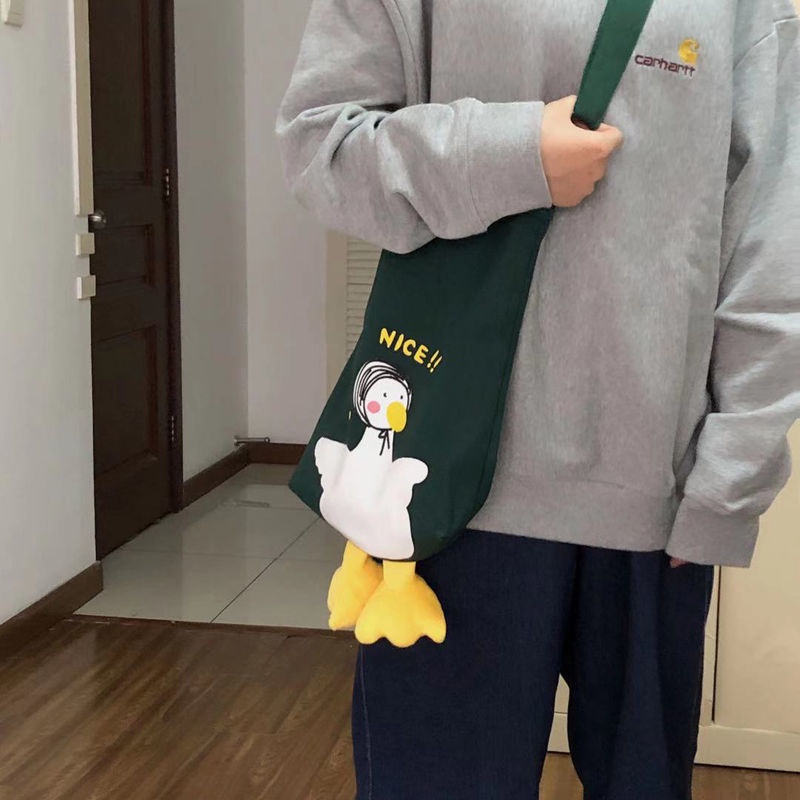 Túi Xách Vải Canvas Mềm In Hình Vịt Hoạt Hình Đáng Yêu Cho Học Sinh