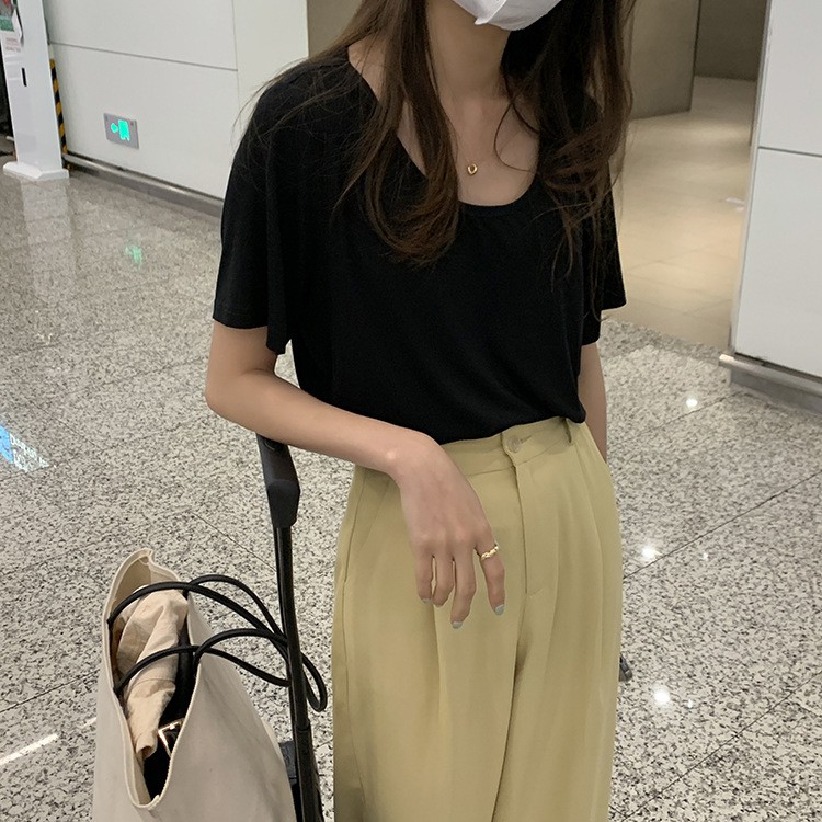 Áo thun trơn Ngắn tay nữ Áo phông nữ Cổ tròn Tay ngắn Cotton Basic Form rộng Ulzzang Hàn Quốc Thời trang | BigBuy360 - bigbuy360.vn